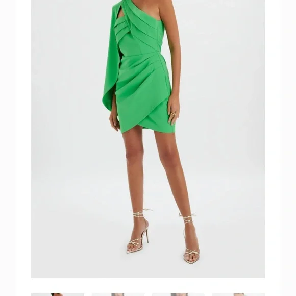 Lavish Alice Green Asymmetrical One-Shoulder Dress Size 4 - Picture 9 of 11